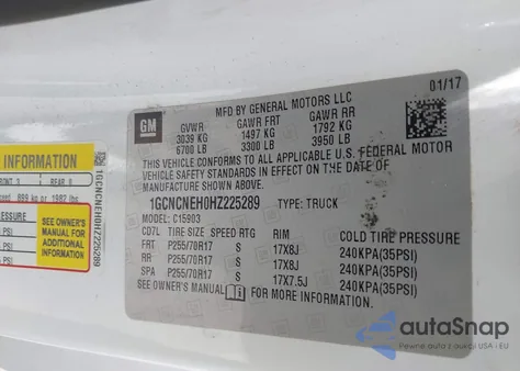 2017 Chevrolet Silverado 1500 Work Truck from USA, damaged, VIN 1GCNCNEH0HZ225289